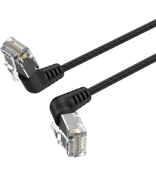 Патч-корд Vention прямой UTP cat.6a, RJ45 угол 90 - 3 м. черный