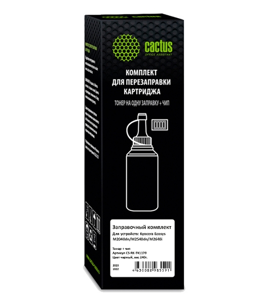 Тонер Cactus CS-RK-TK1170 черный флакон 240гр. (в компл.:чип) для принтера Kyocera Ecosys M2040dn/M2540dn/M2640idw