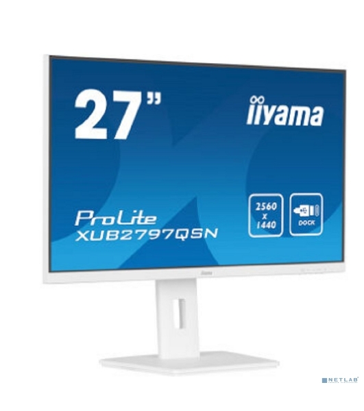 Монитор 27' Iiyama ProLite XUB2797QSN-W2 IPS 2560x1440, 100 Гц, 1 мс, 16:9, 300 кд/м², HDMI 2.0, DP 1.4, 3.5 Jack, USB-C (65 Вт), USB Hub (3x USB 3.0), Ethernet, динамики (2x2 Вт), Adaptive-Sync, белый