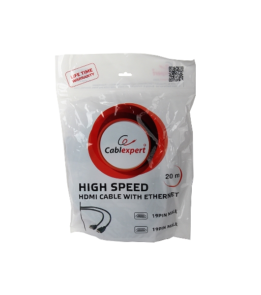 Кабель Cablexpert HDMI CC-HDMI4-20M, 19M/19M, v2.0, медь, позол.разъемы, экран, 20м, черный, пакет