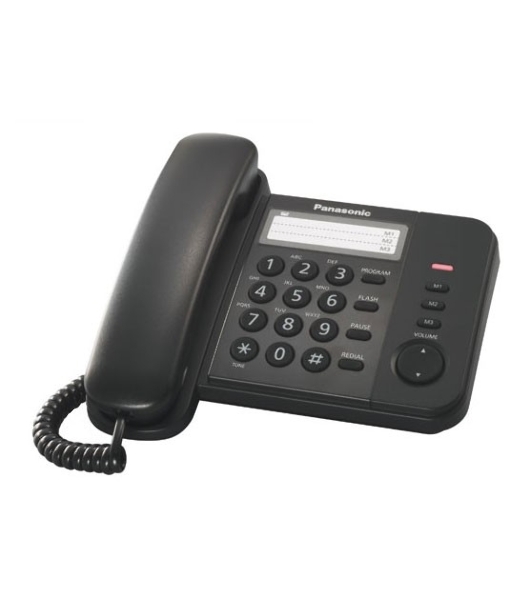 Телефон проводной Panasonic KX-TS2352RUB черный индикатор вызова,порт для доп. телеф. оборуд.,4 уровня громкости звонка