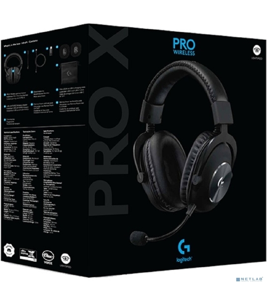 Гарнитура Logitech G PRO X чёрный, беспроводная, USB, подвижный микрофон, отсоединяемый кабель 2 м