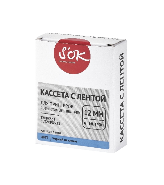 Кассета с лентой S'OK by Sakura Printing TZEFX531 для Brother, черный на синем, 12мм/8м, наклейка