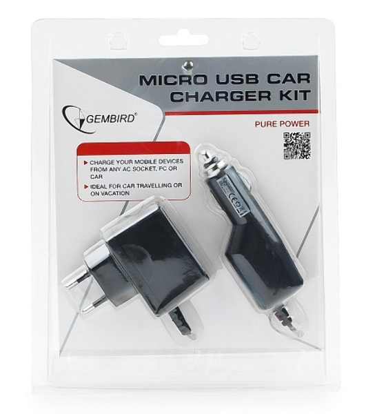 Набор зарядных устройств Gembird с Micro-USB разъемом MP3A-CAR-KIT1 110/220V-5V и 12VDC-5V черный