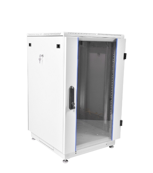 Шкаф коммутационный ЦМО ШТК-М-18.6.6-1ААА-9005 18U 600x600 мм пер. дв. стекл задн. дв. стал.лист 2 бок. пан. направл. под закл.гайки 270 кг черный