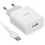 Зарядное устройство Hoco 10.5Вт, 2.1А, 1хUSB + кабель USB/Type-C 1м, C81A, белый, блистер, фото5
