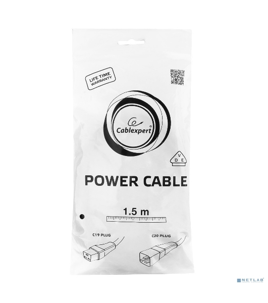 Кабель питания для UPC Gembird/Cablexpert, 1.5м, С19 - C20, 16А, черный, с заземлением