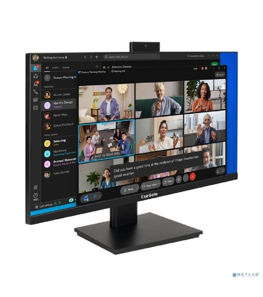Монитор 23.8' ExeGate SuperView EA2400A IPS 1920x1080, 75 Гц, 5 мс, 16:9, 250 кд/м², HDMI 1.4, VGA, веб-камера (2 Мп), 3.5 мм, черный