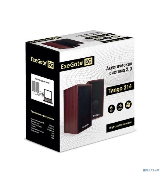 Акустическая система 2.0 ExeGate EX287059RUS Tango 314 (питание USB, 2х3Вт (12 Вт RMS), 80-20000Гц, темное дерево)