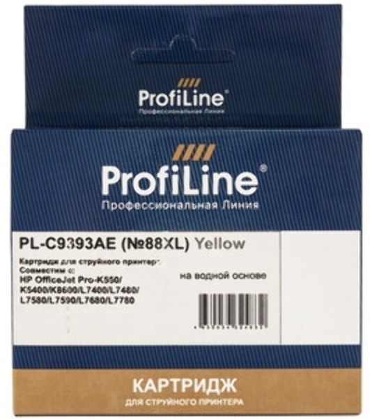 Картридж струйный ProfiLine PL-C9393AE №88 для принтеров HP Office jet HP Office jet K550/K550 dtn/K550dtwn/K5400/K5400dn/K8600/L7380/L7590 Yellow водные