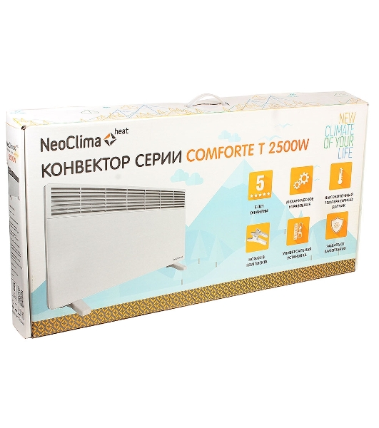 Конвектор электрический Neoclima Comforte T2.5 ЭВНА-2,5/230С2белый, 2500 Вт, 25 м2, термостат