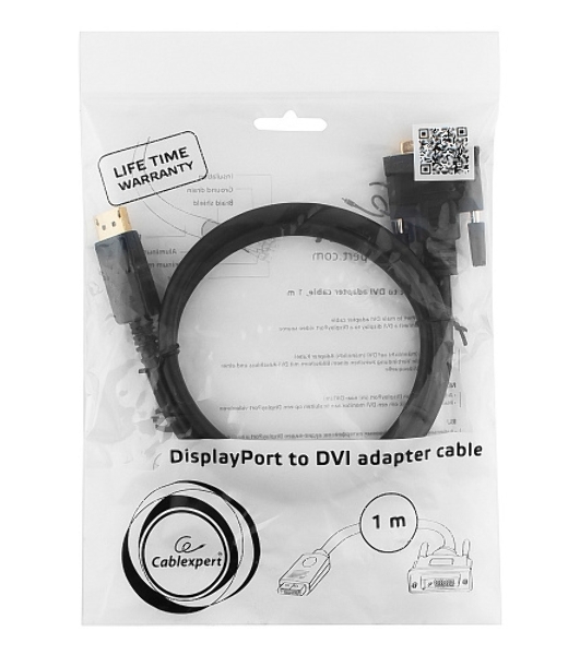 Кабель DisplayPort-DVI Gembird/Cablexpert 1м, 20M/19M, черный, экран, пакет