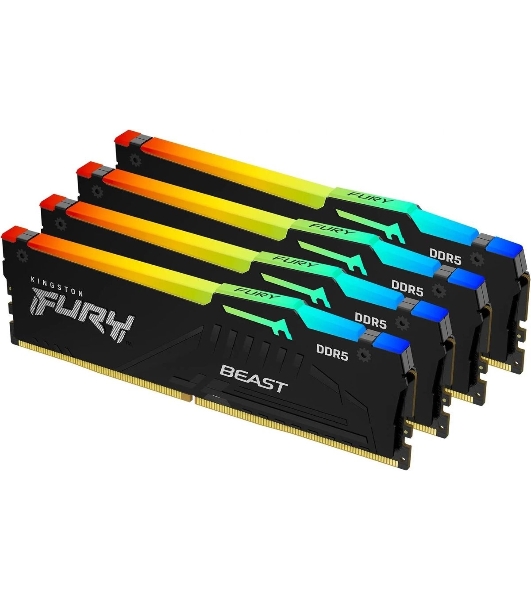 Оперативная память Kingston Fury Beast, DDR5, 64Gb (4x16GB), 5200MHz, CL40, DIMM, с радиаторами, RGB, черный