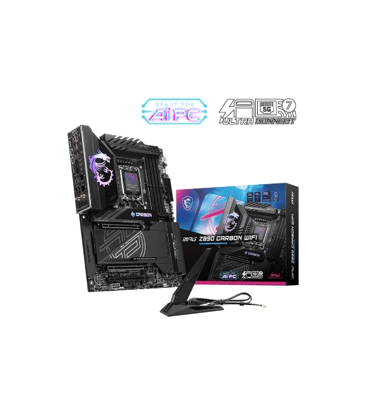 Материнская плата MSI MPG Z890 CARBON WIFI, LGA 1851, Intel Z890, 4xDDR5, 4xSATA, 5xM.2, 1xPCI-E 5.0 x16, 1xPCI-E 5.0 x8, 1xPCI-E 4.0 x4, 1xHDMI, 2xUSB-C Thunderbolt 4, 1xUSB-C 3.2 Gen 2, 10xUSB-A 3.2 Gen 2, 2x 5Gb LAN, 2x3.5 мм, 7.1, ATX
