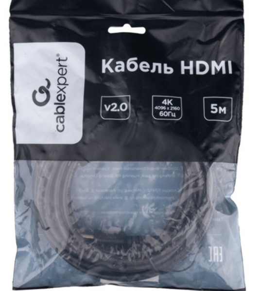 Кабель HDMI Cablexpert CC-HDMI4L-5M, 19M/19M, v2.0, Light, позол.контакты, экран, 5м, черный, пакет