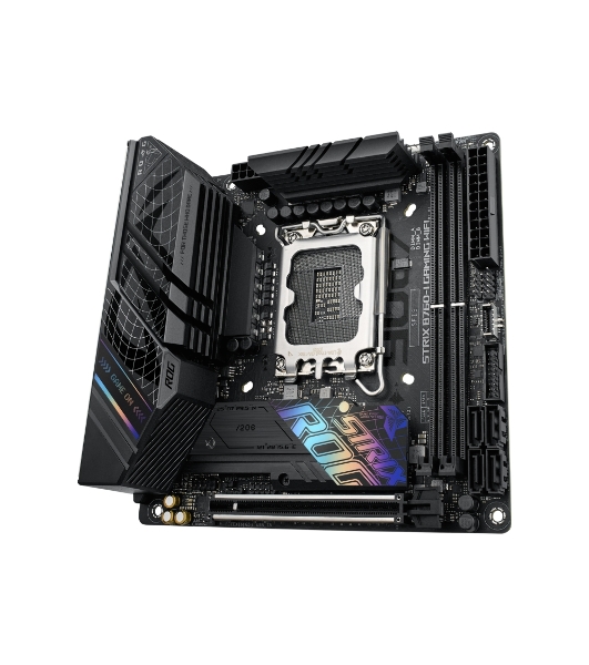 Материнская плата ASUS ROG STRIX B760-I GAMING WIFI, LGA 1700, Intel B760, 2xDDR5, 4xSATA, 2xM.2, 1xPCIe 5.0 x16, 1xHDMI, 1xDP, 1x 2.5Gb LAN, 3xUSB-A 2.0, 3xUSB-A 3.2 Gen 1, 1xUSB-C 3.2 Gen 1, 1xUSB-C 3.2 Gen 2x2, 5x3.5 мм, 7.1, Mini-ITX