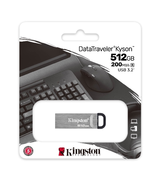 Флешка USB Kingston DataTraveler Kyson metal case silver (DTKN/512Gb), 512Gb, USB 3.0, R/W 200/60, серый