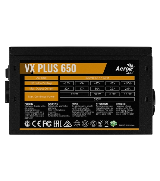 Блок питания Aerocool/Formula VX-650 PLUS, 650Вт, 120мм, черный