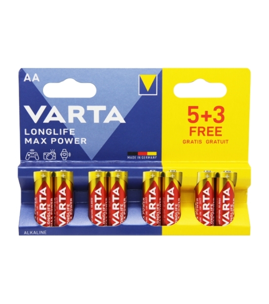 Батарея Varta LongLife Max Power Alkaline LR6 BL5+3 AA (8шт) блистер