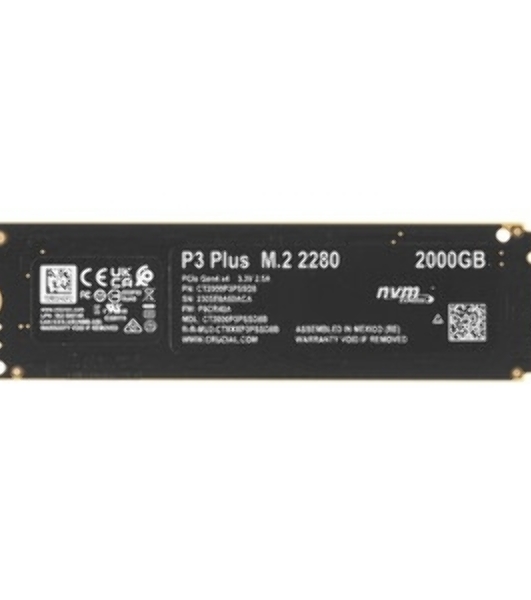Накопитель SSD Crucial P3 Plus, 2Tb, PCIe 4.0 x4, M.2 2280, NVMe, R/W 5000/4200
