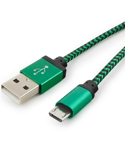 Кабель Gembird USB 2.0 Cablexpert AM/microBM 5P, 1м, нейлоновая оплетка, алюминиевые разъемы, зеленый, пакет