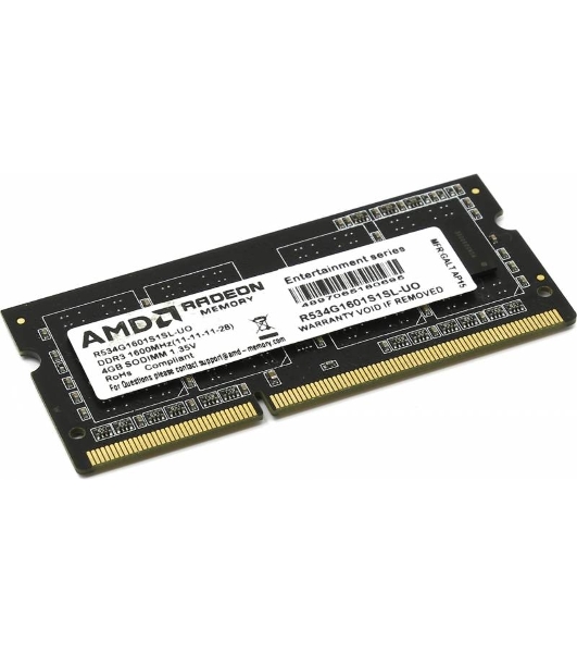 Оперативная память AMD Radeon R5, DDR3L, 4GB (1x4GB), 1600MHz, CL11, SO-DIMM, OEM