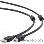 Кабель USB2.0 Pro Cablexpert CCF2-USB2-AMBM-6, AM/BM, 1.8м, экран, 2феррит.кольца, черный, пакет, фото2