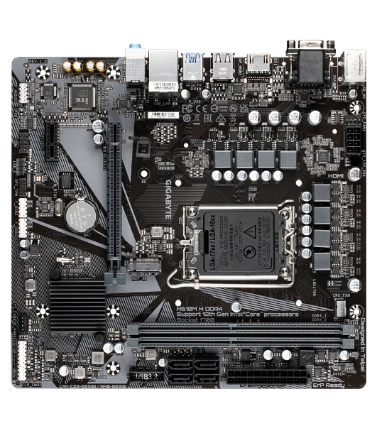 Материнская плата Gigabyte H610M-H DDR4, LGA 1700, Intel H610, 2xDDR4, 4xSATA, 1xM.2, 1xPCIe 4.0 x16, 2xPCIe 3.0 x1, 1xVGA, 1xHDMI, 1x1Gb LAN, 4xUSB-A 5Gbps, 2xUSB-A 2.0, 1xPS/2, 3x3.5 мм, 7.1, mATX