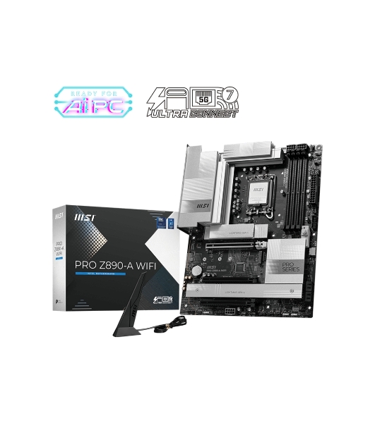 Материнская плата MSI PRO Z890-A WIFI, LGA 1851, Intel Z890, 4xDDR5, 4xSATA, 4xM.2, 1xPCIe 5.0 x16, 2xPCIe 4.0 x4, 1xHDMI, 2xUSB-C Thunderbolt 4, 1xUSB-C 3.2 Gen 2, 3xUSB-A 3.2 Gen 2, 4xUSB-A 3.2 Gen 1, 1x 5Gb LAN, 2x3.5 мм, 7.1, ATX