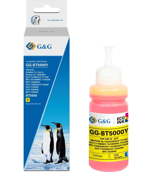 Чернила G&G GG-BT5000Y желтый70мл для Brother HL-T4000DW/DCP-T510W/DCP-T710W/MFC-T810W/