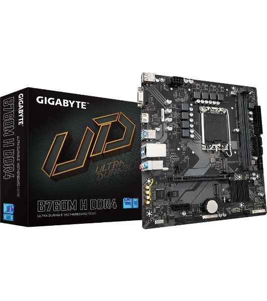 Материнская плата Gigabyte B760M H DDR4, LGA 1700, Intel B760, 2xDDR4, 4xSATA, 2xM.2, 1xPCIe 4.0 x16, 1xPCIe x1, 1xHDMI, 1xVGA, 1x 1Gb LAN, 2xUSB 2.0, 4xUSB 3.2 Gen 1, 3x3.5 мм, 7.1, Micro ATX