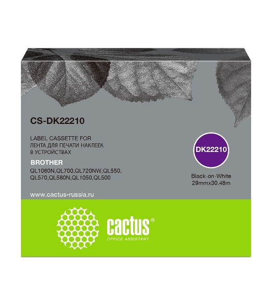 Картридж ленточный Cactus CS-DK22210 черный для Brother P-touch QL-500, QL-550, QL-700, QL-800