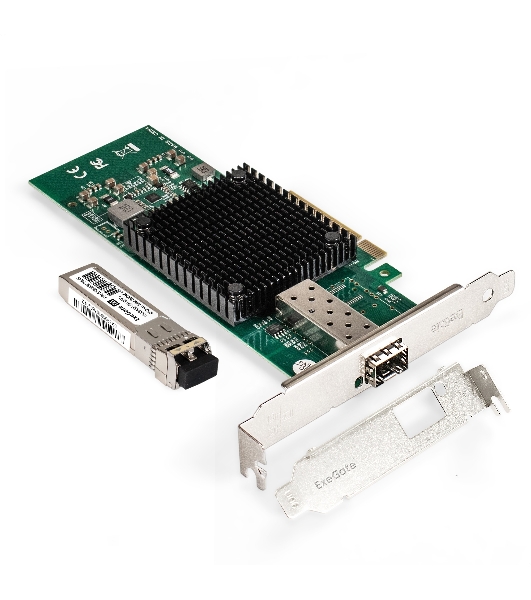 Комплект: Сетевой адаптер SFP+ ExeGate EXE-X520-DA1 + Трансивер Multi-Mode до 300м EXT-10G-MM850-LC2-300M (EX296227RUS PCI-E x8 v2.0, порты 1x SFP+ 10Gb/s (10/5/2.5/1Gb/s, 100Mb/s), Server NIC Intel Chipset JL82599EN + EX298327RUS: Tx:850/Rx:850 нм, до 300 м, разъем Duplex LC)