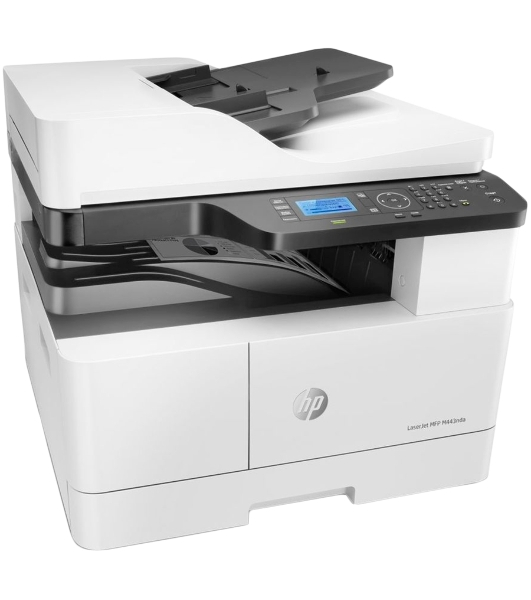 МФУ лазерное HP LaserJet MFP M443nda (8AF72A), A3, ч/б, печ. до 25 стр/мин. (А4) до 13 стр/мин. (А3), скан. до 21 стр/мин., 1200 x 1200 dpi (печать) 600x600dpi (скан.), USB, RJ-45