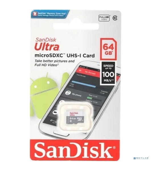 Флеш карта microSD 64Gb SanDisk microSDXC Class 10 Ultra UHS-I 100Mb/s