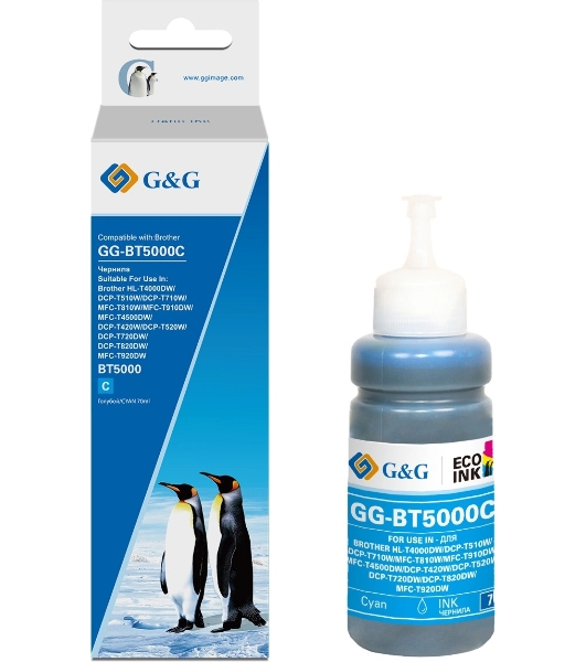 Чернила G&G GG-BT5000C фото голубой70мл для Brother HL-T4000DW/DCP-T510W/DCP-T710W/MFC-