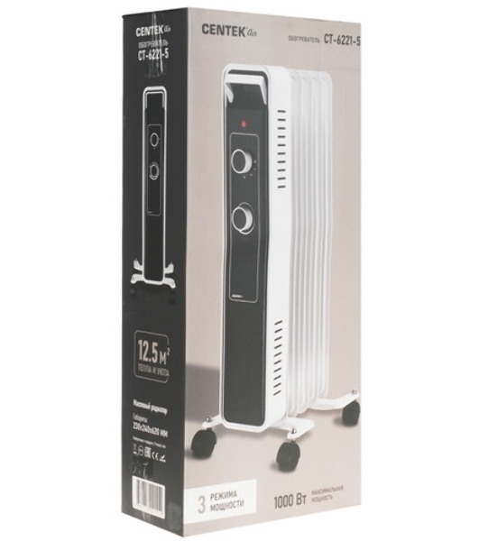 Обогреватель масляный Centek CT-6221-5 (5 секций) белый, 400/600/1000 Вт, 12,5 м2, 3 режима, термостат