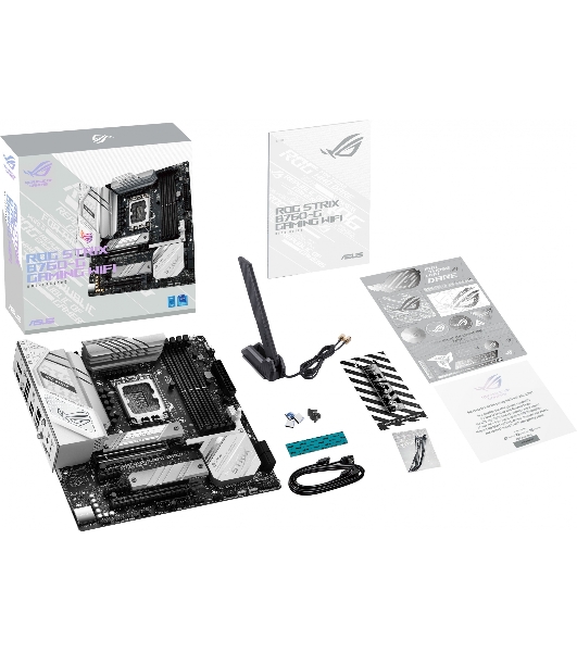 Материнская плата ASUS ROG STRIX B760-G GAMING WIFI, LGA 1700, Intel B760, 4xDDR5, 4xSATA, 2xM.2, 1xPCIe 5.0 x16, 1xPCIe 4.0 x4, 1xHDMI, 1xDP, 1x 2.5Gb LAN, 1xUSB-A 3.2 Gen 2, 2xUSB-A 3.2 Gen 1, 4xUSB-A 2.0, 1xUSB-C 3.2 Gen 1, 1xUSB-C 3.2 Gen 2x2, 5x3.5 мм, 7.1, mATX