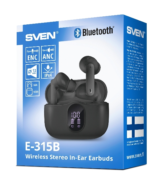 Наушники TWS SVEN E-315B черный, внутриканальные, Bluetooth, сенсорное управление, до 5 ч