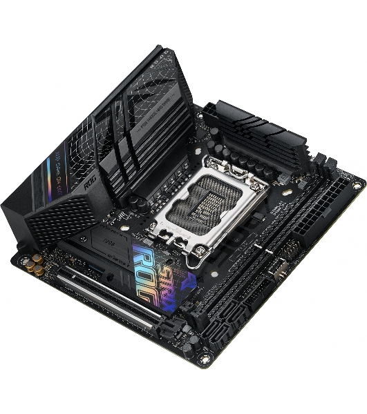 Материнская плата ASUS ROG STRIX B760-I GAMING WIFI, LGA 1700, Intel B760, 2xDDR5, 4xSATA, 2xM.2, 1xPCIe 5.0 x16, 1xHDMI, 1xDP, 1x 2.5Gb LAN, 3xUSB-A 2.0, 3xUSB-A 3.2 Gen 1, 1xUSB-C 3.2 Gen 1, 1xUSB-C 3.2 Gen 2x2, 5x3.5 мм, 7.1, Mini-ITX