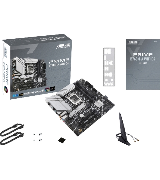 Материнская плата ASUS PRIME B760M-A WIFI D4, LGA 1700, Intel B760, 4xDDR4, 4xSATA, 2xM.2, 1xPCIe 4.0 x16, 1xPCIe 4.0 x4, 1xPCIe 4.0 x1, 2xHDMI, 1xDP, 1x 2.5Gb LAN, 2xUSB-A 3.2 Gen 2, 4xUSB-A 2.0, 3x3.5 мм, 7.1, mATX