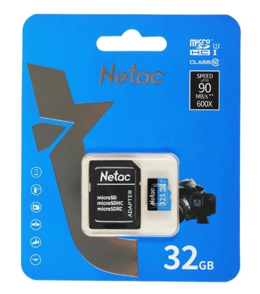 Флеш карта microSDHC 32Gb Netac P500 NT02P500STN-032G-R (с SD адаптером) 80Mb/s