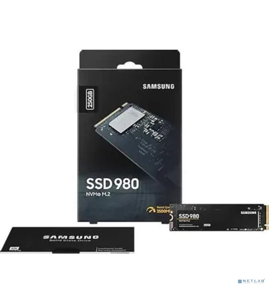 Накопитель SSD Samsung 980, 250Gb, PCIe 3.0 x4, M.2 2280, NVMe, R/W 2900/1300