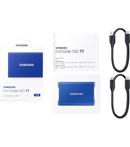 Внешний SSD Samsung T7, 2TB, USB 3.2 Gen 2 Type-C, R/W 1050/1000, синий