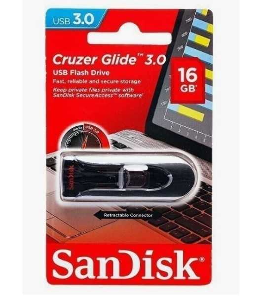Флешка USB SanDisk CZ600 Cruzer Glide (SDCZ600-016G-G35), 16Gb, USB 3.0, R/W 100/30, черный/красный
