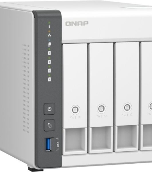 Сетевое хранилище SMB QNAP TS-433-4G NAS 4 HDD trays. ARM 4-core Cortex-A55 2.0GHz, ram 4 Gb (max), 1x1GbE, 1x2.5GbE, 2xUSB 2.0 port,1xUSB 3.2 Gen 1