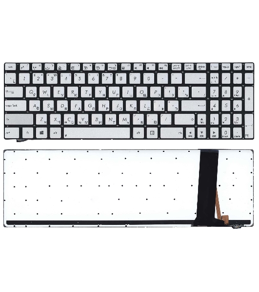Клавиатура для ноутбука Asus N550 серебристая с подсветкой