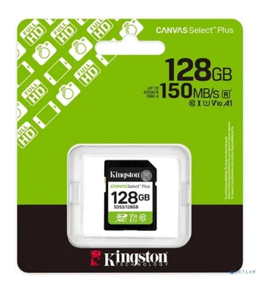 Флеш карта SDXC UHS-I Kingston Canvas Select Plus 128 Gb, 150 МБ/с, Class 10, SDS3/128Gb