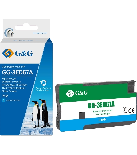 Картридж струйный G&G GG-3ED67A 712 голубой (29мл) для HP DesignJet T650/T630/T250/T230/T210/Studio Plotter Printers