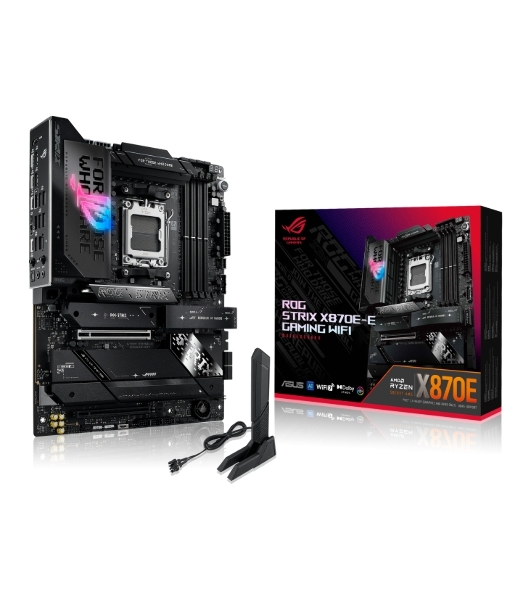 Материнская плата ASUS ROG STRIX X870E-E GAMING WIFI, AM5, AMD X870E, 4xDDR5, 4xSATA, 5xM.2, 1xPCI-E 5.0 x16, 1xPCI-E 4.0 x4, 1xHDMI, 1xUSB-C 3.2 Gen 2, 1xUSB-C 3.2 Gen 2x2, 2xUSB-C 4.0, 1x 5Gb LAN, 9xUSB-A 3.2 Gen 2, 2x3.5 мм, TOSLINK, 1xWi-Fi 7, ATX